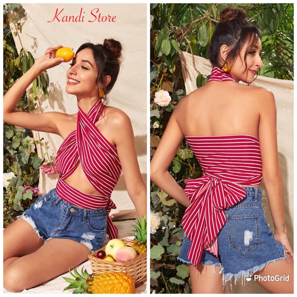 Tops - Striped Halter Top